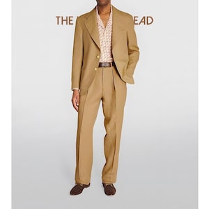 Men&#39;s Mustard Brown Relaxed Fit Suit: 1970s Style Wide Lapel
