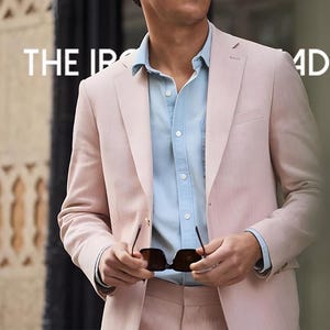 Men&#39;s Light Pink Linen Suit Summer Wedding Blazer & Pants Set Soft Pastel Formalwear Tailored Lightweight Suit for Garden or Beach Events.