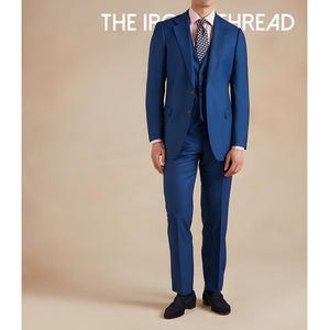 Men’s Royal Blue 3-Piece Slim Fit Suit, Blazer, Waistcoat & Trousers Set for Weddings, Formal Events.