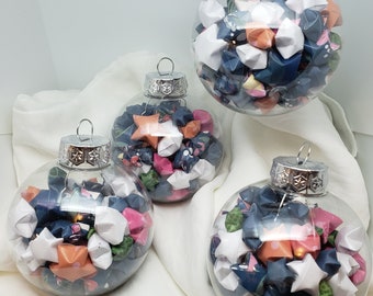 Blue, Pink, and White Origami Star Filled Globe Ornament READY TO SHIP