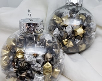 Black, White, and Gold Origami Star Filled Globe Ornament READY TO SHIP