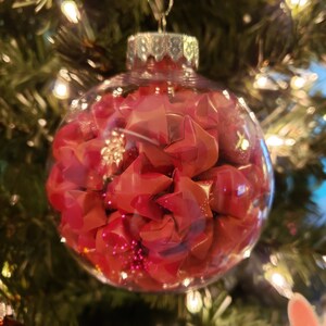 Coral Red Origami Wishing Stars Ornament