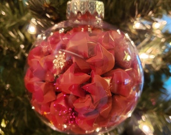 Coral Red Origami Wishing Stars Ornament