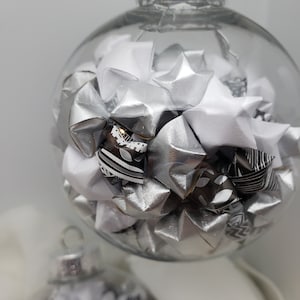 Black, Silver, and White Origami Star Filled Globe Ornament READY TO SHIP