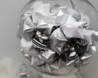 Black, Silver, and White Origami Star Filled Globe Ornament READY TO SHIP