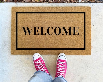 Welcome Doormat - Simple Entryway Rug 16x24" 17x30" 24x36" Sizes Natural Coir Modern Doormat for Indoor or Outdoor Use