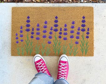 Floral Doormat Lavender Pattern - 16x24" 17x30" 24x36" Entryway Rug, Floral Welcome Mat, Flower Design Doormat, Cottagecore Porch Decor