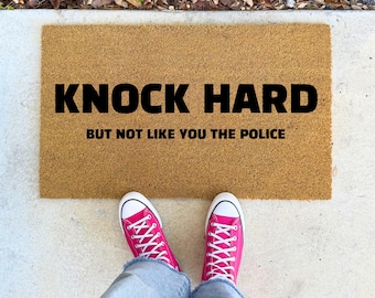 Knock Hard Funny Doormat - Sarcastic Welcome Mat 16x24 17x30 24x36 Outdoor Coir Rug Funny Doormat Outdoor