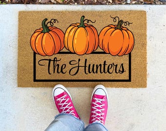 Custom Family Name Pumpkin Doormat - 16x24" 17x30" 24x36" Fall Decor, Football Season, Pumpkin Theme, Halloween Decor