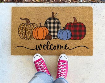 Halloween Pumpkins Welcome Doormat - Halloween Decor, 16x24 17x30 24x36 Fall Decor, Halloween Gift, Pumpkin Theme, Football Season