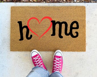 Home with Heart Doormat – 16x24" 17x30" 24x36" Simple Modern Welcome Mat, Outdoor Entry Mat, Housewarming Gift