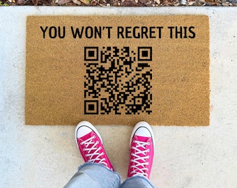 You Won’t Regret This QR Code Doormat – 16x24" 17x30" 24x36" – Funny Welcome Mat for Entryway or Porch Rick Roll Welcome Funny QR Mat