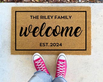 Personalized Family Name Doormat - Custom Family Last Name Mat, Welcome Mat Gift