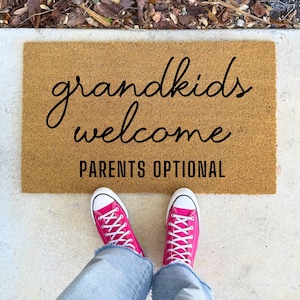Grandkids Welcome Parents Optional – 16x24" 17x30" 24x36" – Funny Doormat for Grandparents Family Rug Coir Entry Mat Housewarming Gift