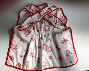 Vintage 1950s Childs Apron or Bib Cowboy Cowgirl Designs Everywhere