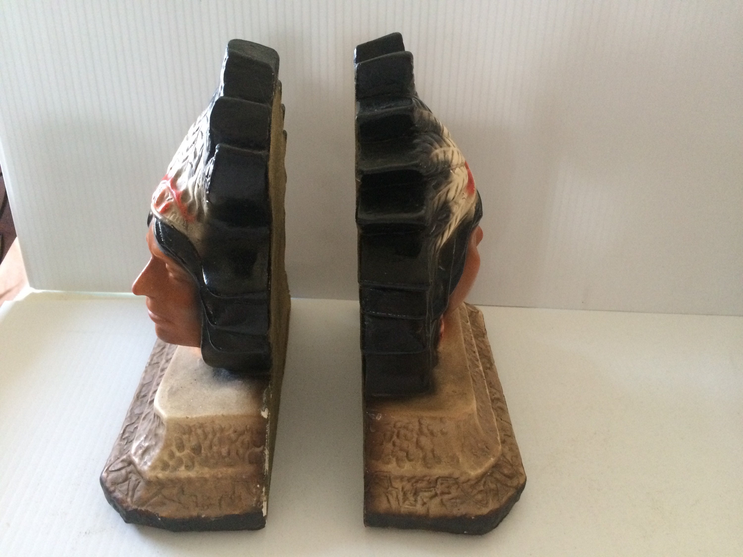 Vintage Indian Chief Book Ends Chalkware - Etsy