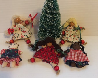5 Vintage Miniature Rag Dolls Christmas Decoration Or Gift Colorful Dolls Collectible Play Dolls Handmade
