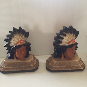 Vintage Indian Chief Book Ends Chalkware