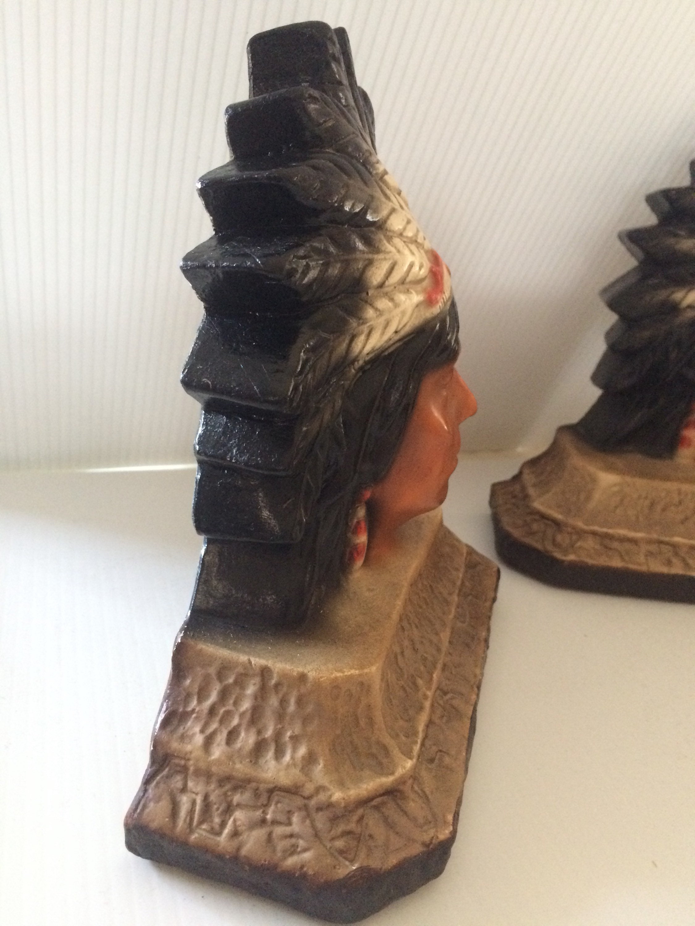 Vintage Indian Chief Book Ends Chalkware - Etsy