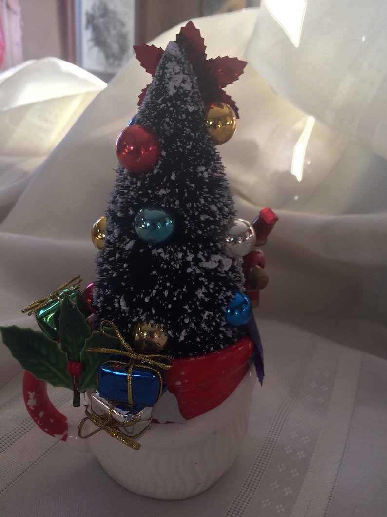 Vintage Christmas Santa Cup Whimsicle Tree Art Handmade