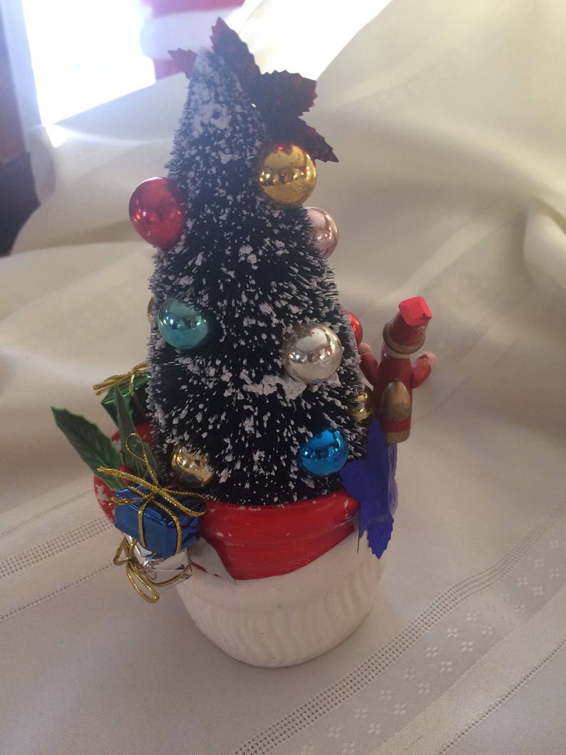 Vintage Christmas Santa Cup Whimsicle Tree Art Handmade