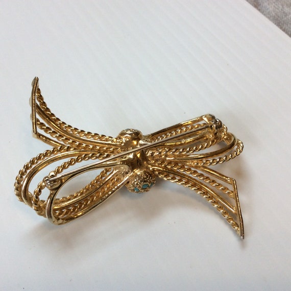 Vintage Brooch Gold Tone With Turquoise - image 3