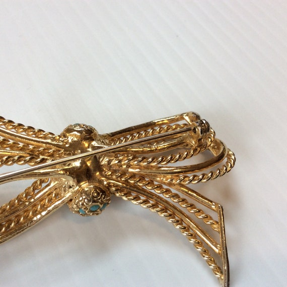 Vintage Brooch Gold Tone With Turquoise - image 5