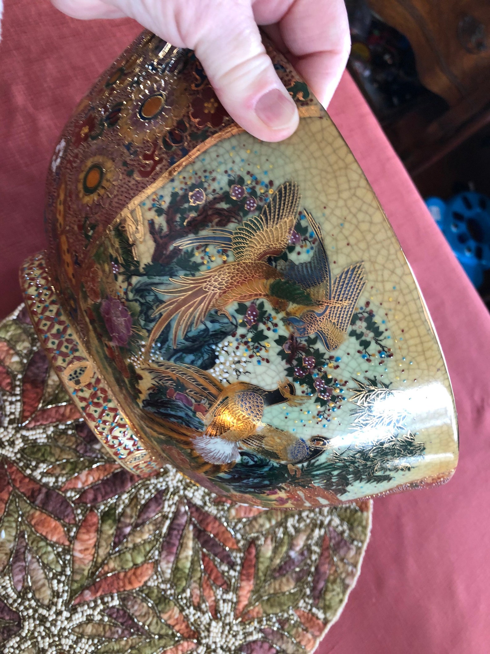 Vintage Satsuma Bowl Beautiful Colors Chinese 12in Punch Bowl Etsy