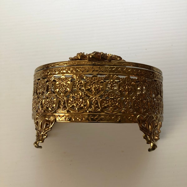 Gold Ornate Filigree Dresser Jewelry Box