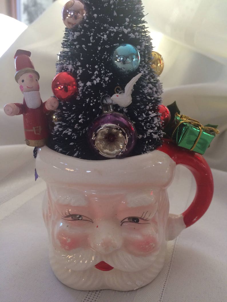 Vintage Christmas Santa Cup Whimsicle Tree Art Handmade