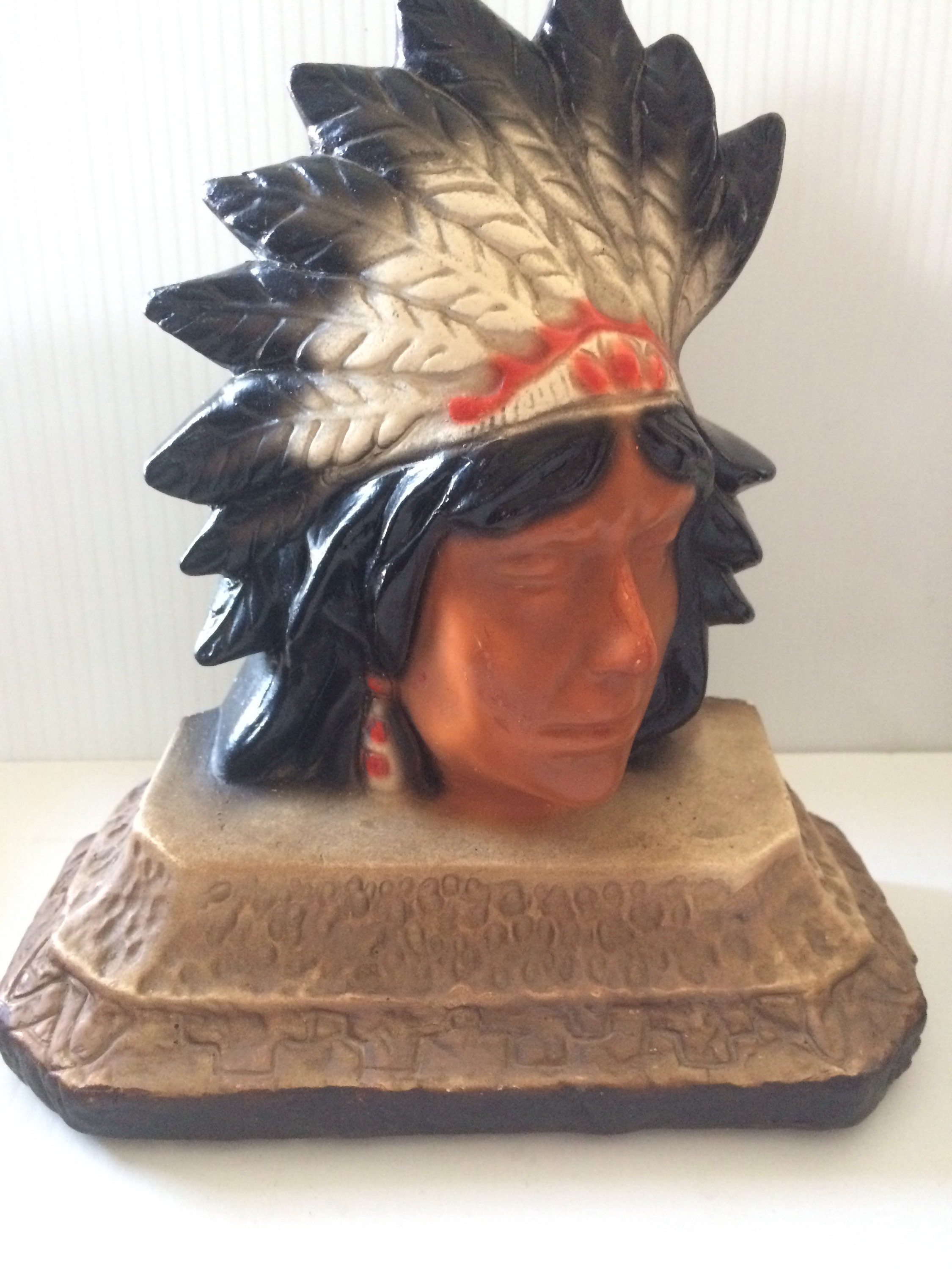 アンティーク雑貨 Indian Chief Chalkware Bookend Vintage Traditional Cigar Indian Chief Chalkware Sculpture