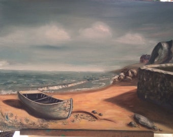 Vintage Oil Painting Nautical Scene By Boucher