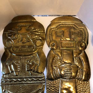 Vintage Large Mayan Aztec Brass Metal Gods Art Collectible Wall Decor