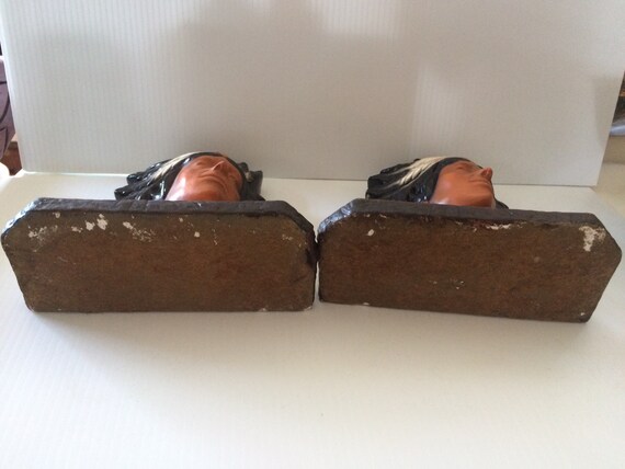 Vintage Indian Chief Book Ends Chalkware - Etsy