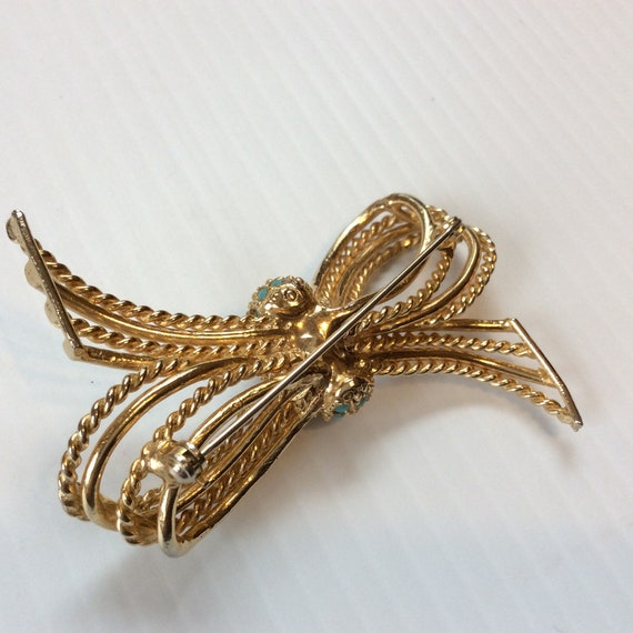 Vintage Brooch Gold Tone With Turquoise - image 6