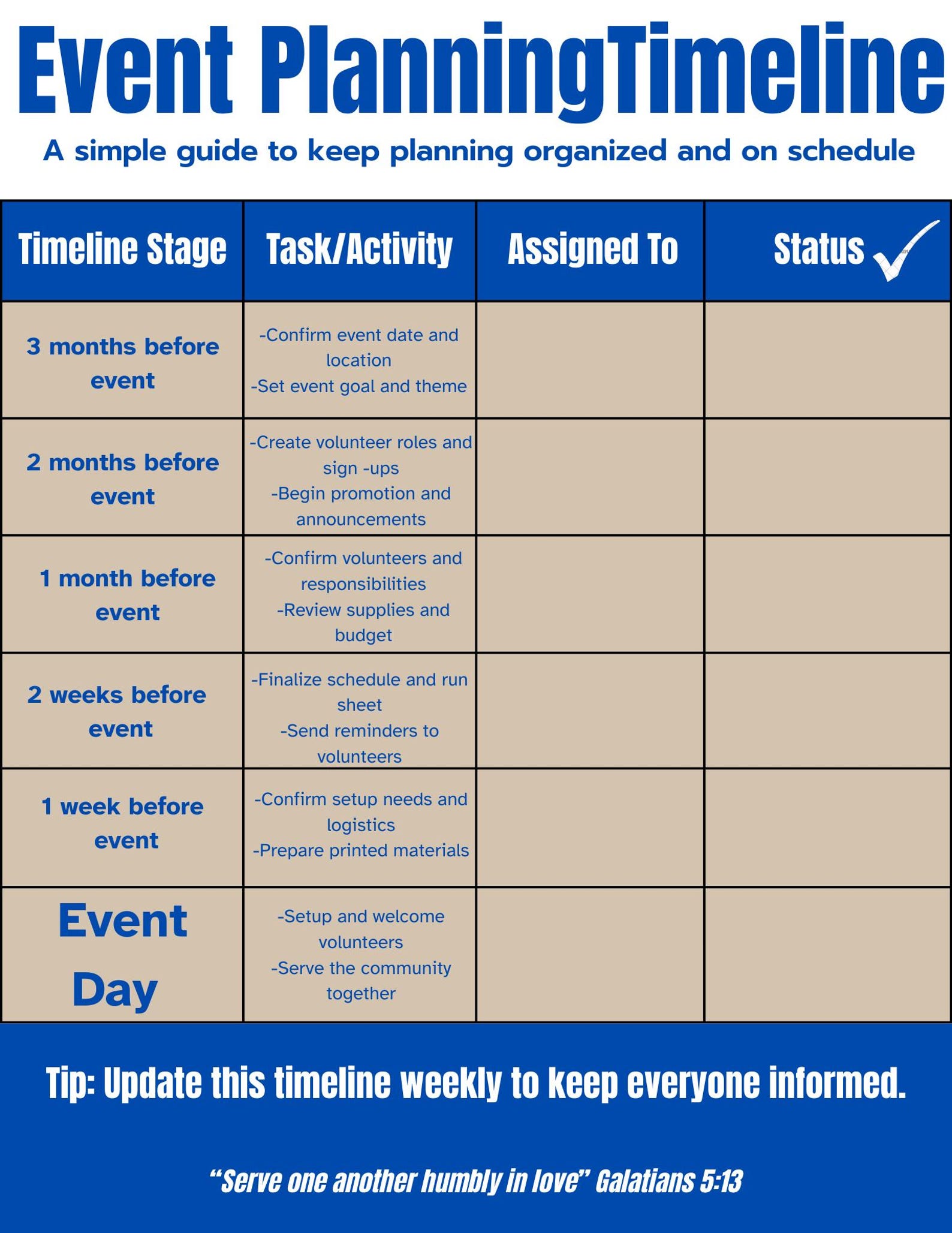 Event Planning Timeline - Faith Based Template Digital File-church ...