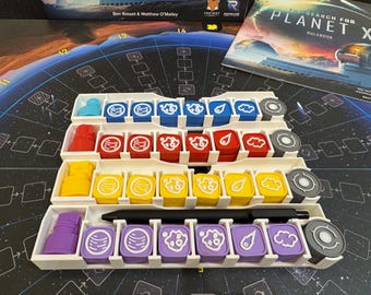 Juego de fichas de jugador y bandeja organizadora de The Search for Planet X impreso en 3D