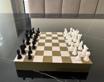 Kompaktes Reise-Schach- und Dame-Set: 3D-gedruckte Aufbewahrung - Geschenkfertig