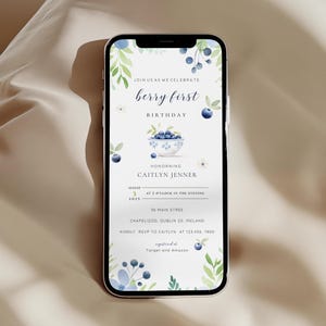 Blueberry First Birthday Evite: Editable 1st Birthday Invitation (Digital Download), BD-E17