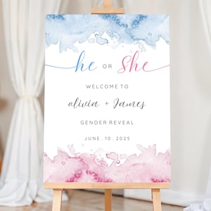 He or She Gender Reveal Welcome Sign, Editable Gender Reveal Sign, Gender Reveal Banner, He or She Sign, He or She Gender Reveal Sign BA-S05