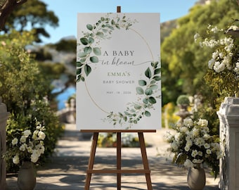 Eucalyptus Baby In Bloom Sign, Editable in Canva (Instant Download)