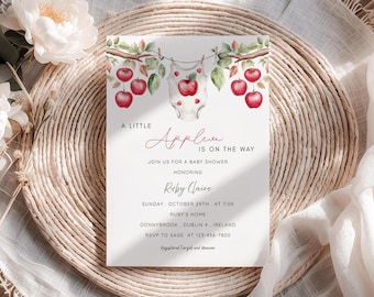 A Little Apple Baby Shower Invitation, Fall Baby Invite Template (Digital Download)