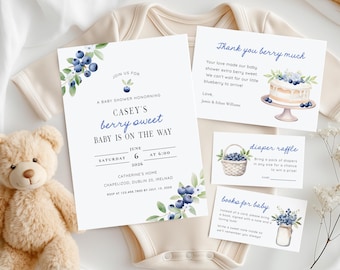 Berry Sweet Invitation Set, Blueberry Baby Shower Decor (Digital Download)