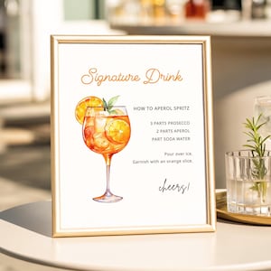 Aperol Spritz Signature Drink Sign: Modern Bar Cart Decor (Digital Download), Bar-S05