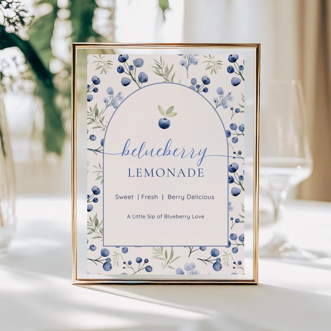 Blueberry Lemonade Drink Sign, Printable Baby Shower Bar Sign, Berry ...