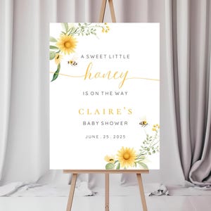 Honey Bee Baby Shower Sign: &quot;A Little Honey&quot; Welcome Poster (Digital Download, Editable Canva Template)