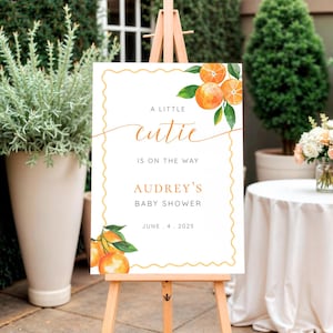 Panneau « A Little Cutie is On the Way » modifiable, panneau orange imprimé baby shower Panneau de bienvenue orange baby shower, Little Cutie is baby shower BA-S02