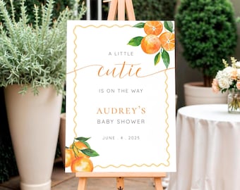 Editable A Little Cutie Is On the Way Sign, Orange Baby Shower Print Sign Orange Baby Shower Welcome Sign Little Cutie Is Baby Shower BA-S02