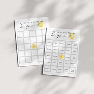 Lemon Baby Shower Bingo Game: Printable Activity (Digital Download, 5x7&quot; Template), BA-G02