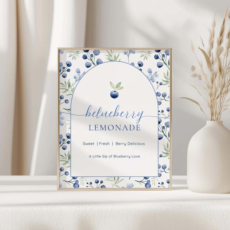 Blueberry Lemonade Drink Sign, Printable Baby Shower Bar Sign, Berry ...